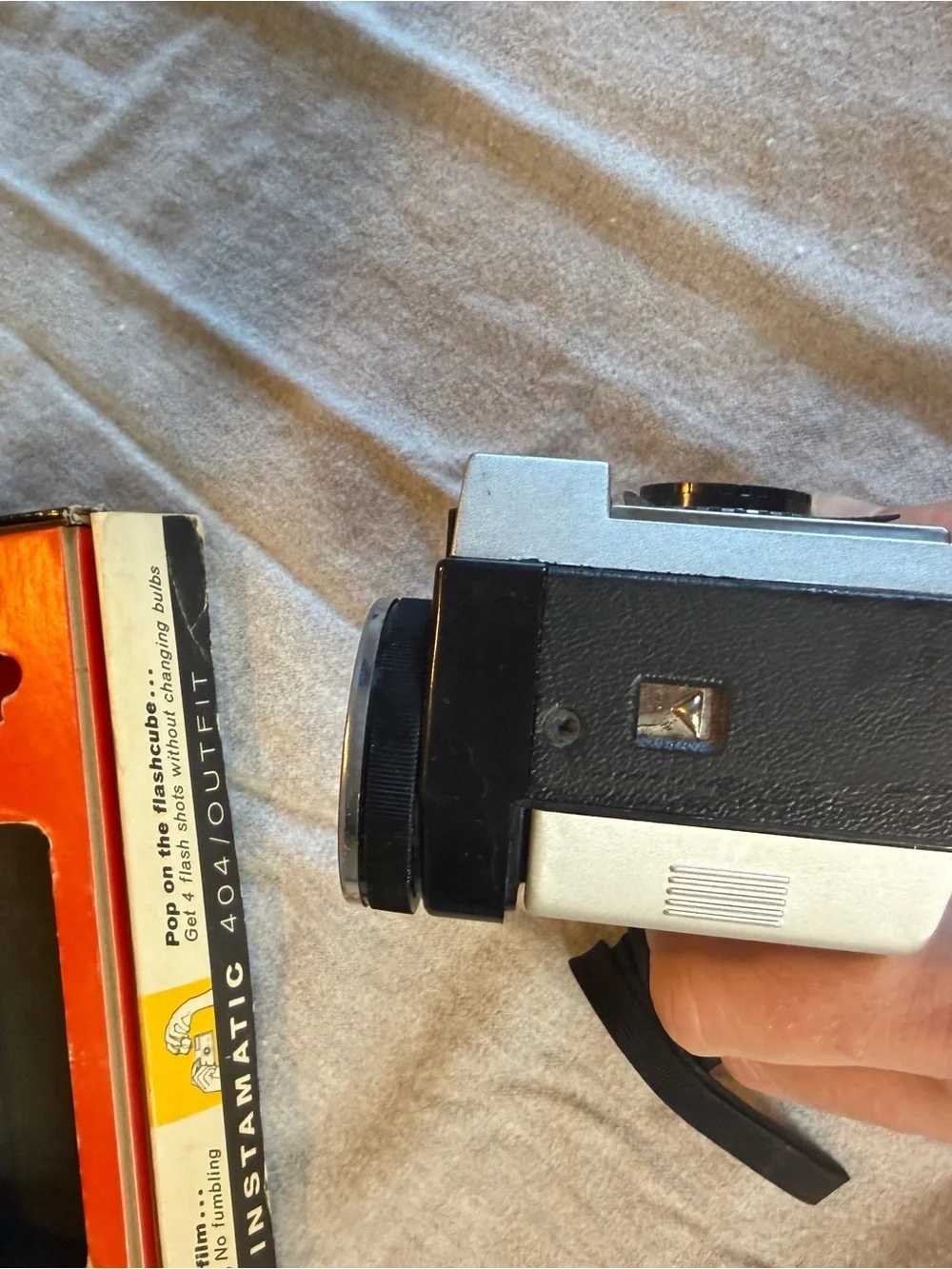 Kodak Instamatic 404 Camera in Silver and Black with Yellow Box